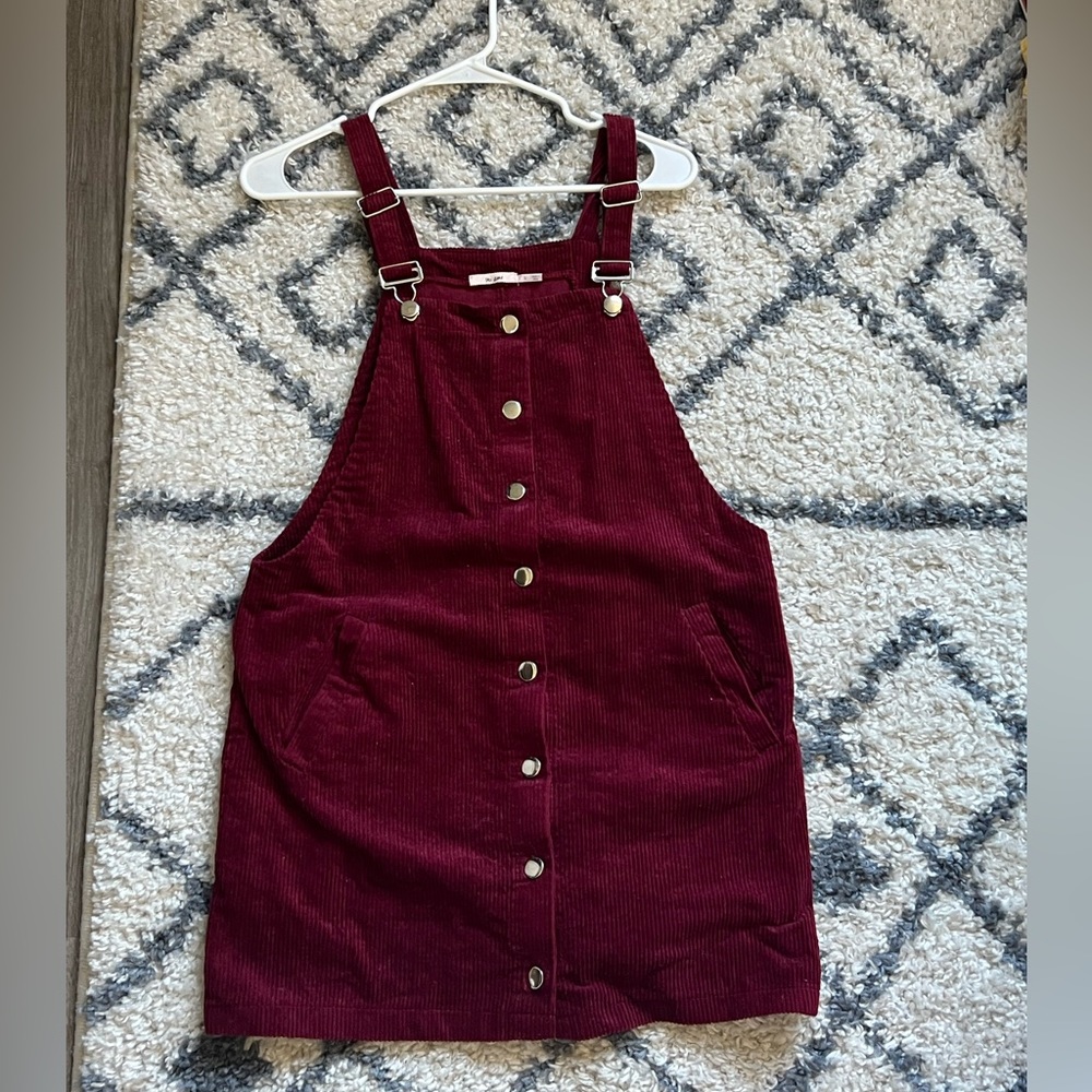 Burgundy Corduroy Overall Dress
